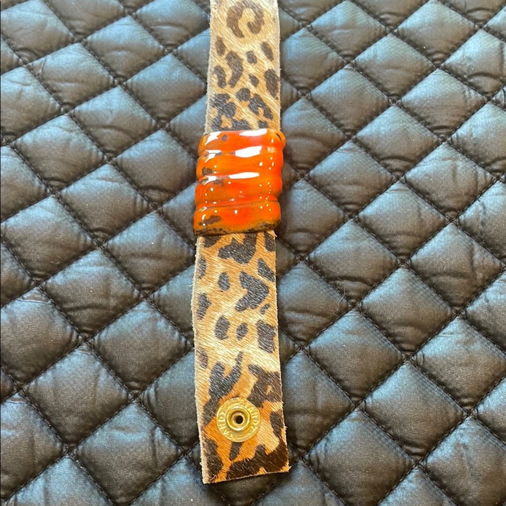 Leopard Print Bracelet with Orange Accent